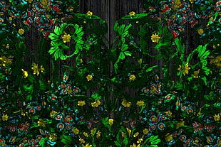 green, red, and yellow floral painting photo
