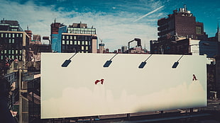 grey and brown building, billboards, New York City, city, building