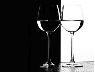 two champagne glasses, monochrome, glass, water
