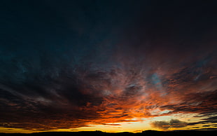 sunset sceenery, silhouette, landscape, clouds HD wallpaper