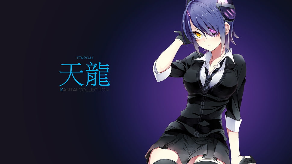female anime character wearing black collared elbow sleeve dress illustration HD wallpaper