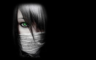 white and black striped face mask, eyes, mask, scarf HD wallpaper