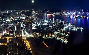 aerial photography of city lights, city, cityscape, skyline, night