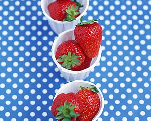red strawberry fruit on white plastic cap HD wallpaper