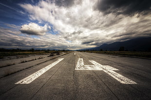 asphalt road, sky, clouds, airport, numbers