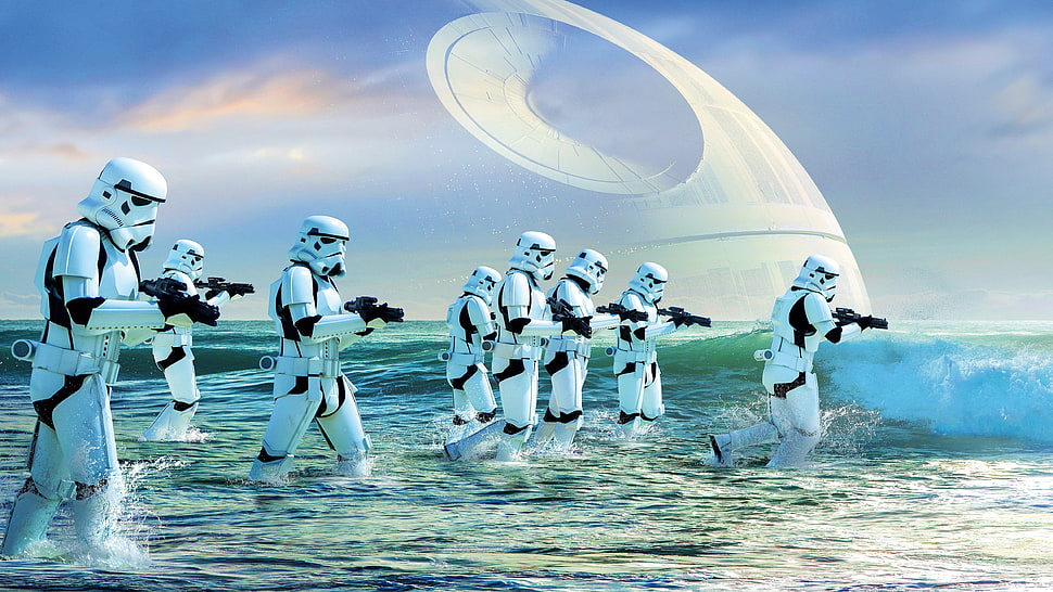 star wars trooper walking on body of water HD wallpaper