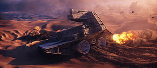 game application screenshot, Star Wars, Star Destroyer, TIE Fighter, sand