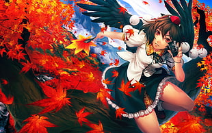 girl anime character wearing school uniform and wings HD wallpaper