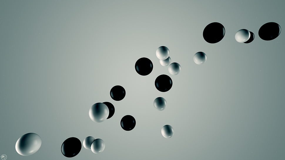 black and white droplets, abstract, 3D, sphere, simple background HD wallpaper