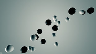 black and white droplets, abstract, 3D, sphere, simple background