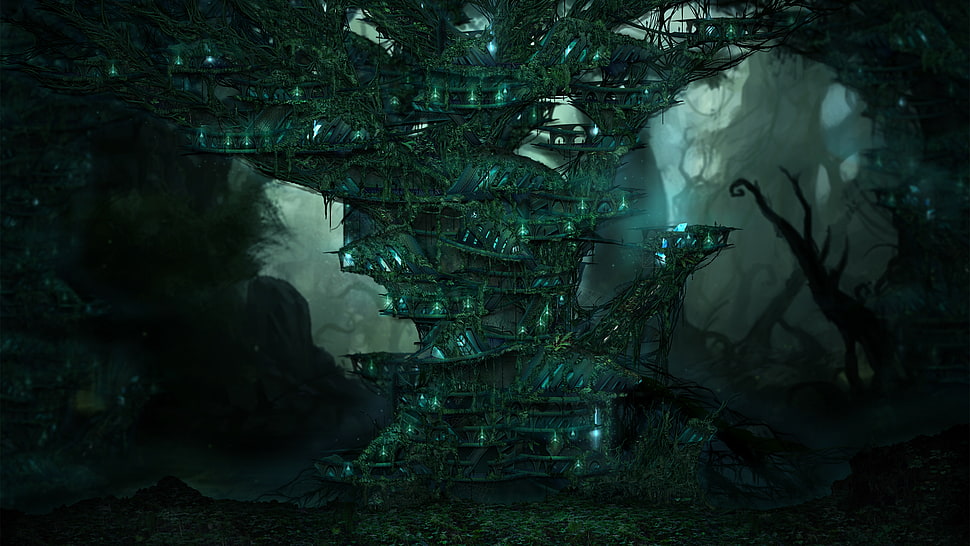 brown tree house digital scale model, CGI, nature, Guild Wars 2, video games HD wallpaper