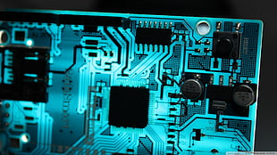 blue and black circuit board, electronics