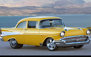 classic yellow Chevrolet Bel Air coupe, Chevrolet
