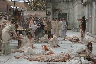 brown and white wooden house painting, classic art, Lawrence Alma-Tadema, ancient greece