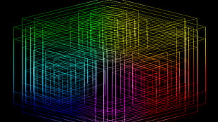 yellow, red, and purple wallpaper, lasers, colorful, dark, lines