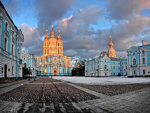 yellow and teal cathedral painting, Russia, St. Petersburg