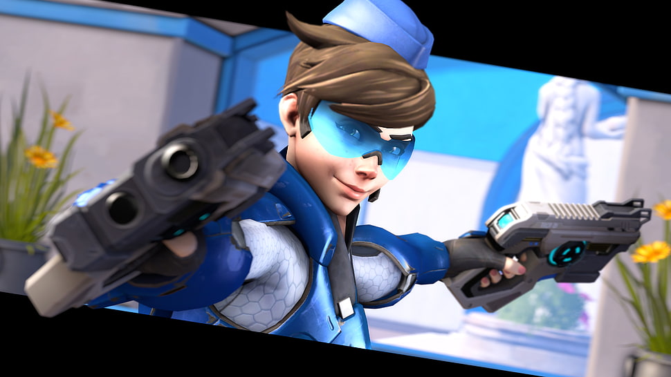 Overwatch Tracer wearing blue costume HD wallpaper