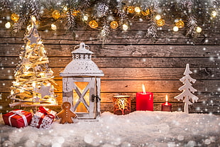 white candle lantern, Christmas, New Year, toys