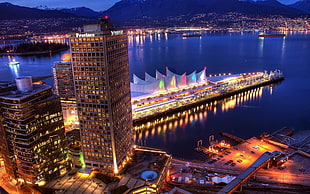 Vancouver,  Night,  River,  Building