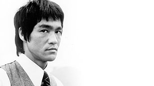 grayscale photo of Bruce Lee