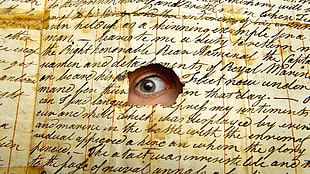 person's eye, men, eyes, looking at viewer, paper