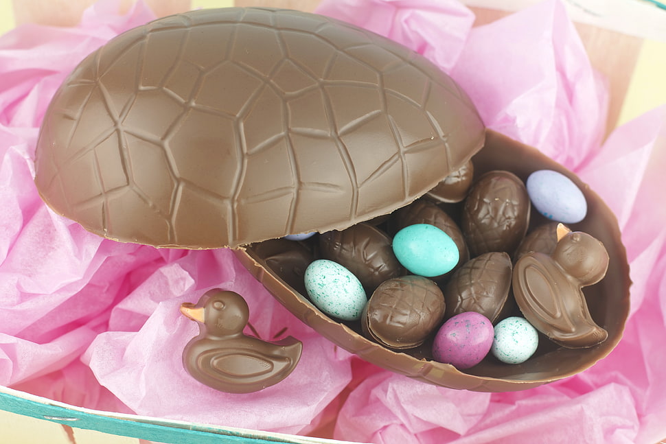 assorted chocolates on brown bowl HD wallpaper