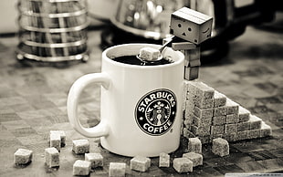 white Starbucks Coffee ceramic mug, coffee, starbucks, sugar , Amazon HD wallpaper