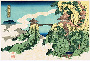 mountains painting, Hokusai, mountains