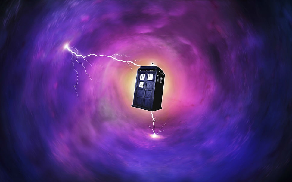 time machine wallpaper, lightning, TARDIS, space, Doctor Who HD wallpaper