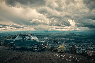 black sedan, LADA, car, HDR, clouds HD wallpaper
