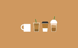 four assorted cups, minimalism, coffee, cup, artwork HD wallpaper