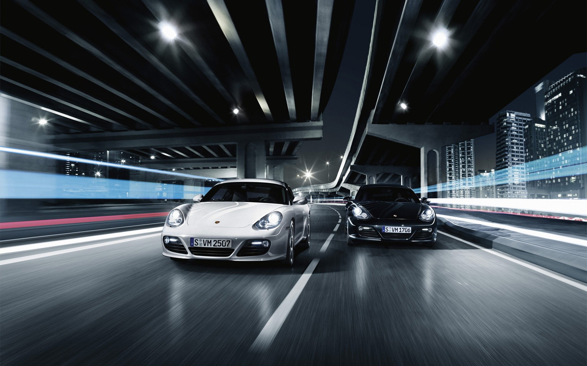two black and white vehicles, car, Porsche, white cars, black cars
