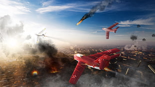 red jet fighter digital artwork, War Thunder, airplane HD wallpaper