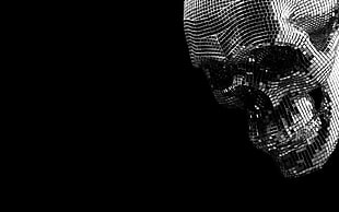gray pixelized skull, skull, digital art, fantasy art, pixels