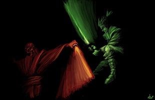 two red and green animated characters, Jedi, Sith, Star Wars