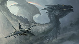 black dragon and airplane 3D illustration