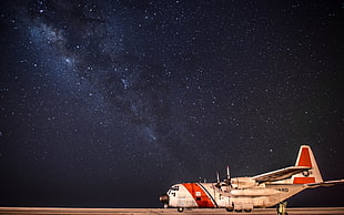 white air plane, Milky Way, space HD wallpaper
