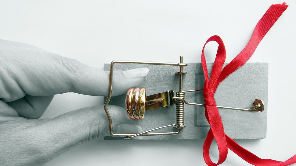 red and gray mouse trap, selective coloring, traps HD wallpaper