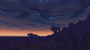 silhouette of mountain illustration, World of Warcraft, highmountain, Legion