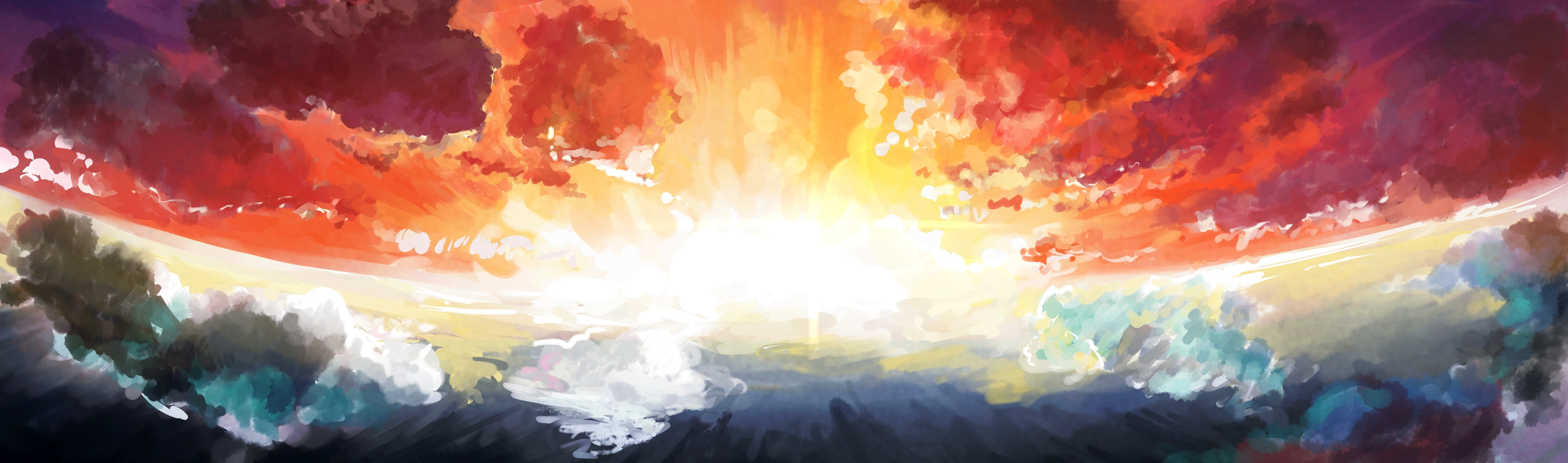 multicolored abstract illustration, sunset, sky, digital art, artwork