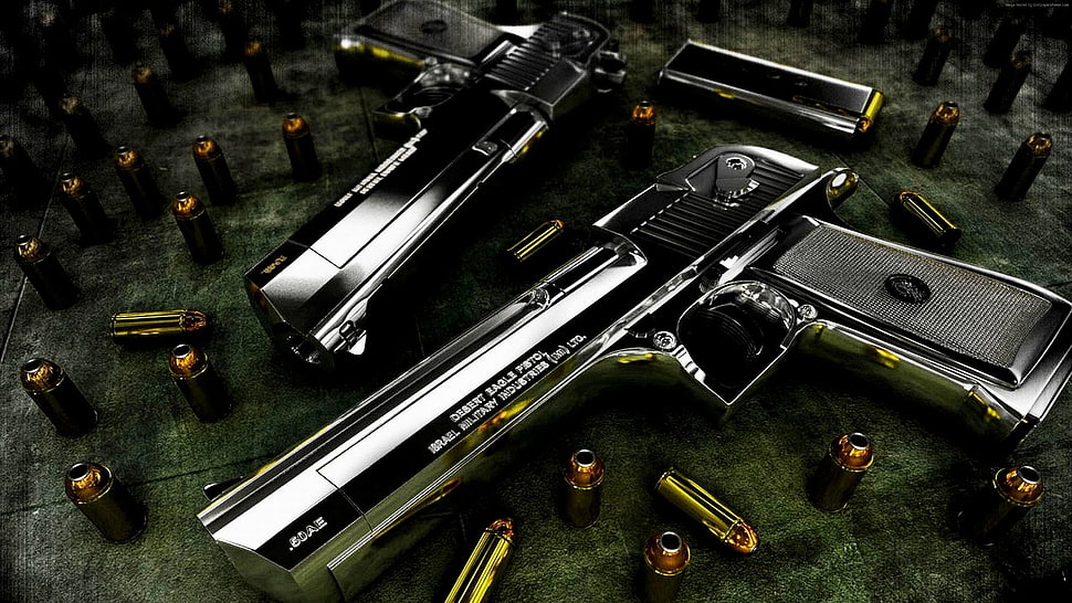 two silver semi-automatic pistols HD wallpaper
