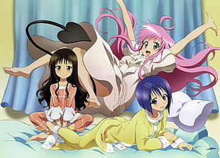 three girl anime character HD wallpaper