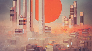 sun and buildings painting