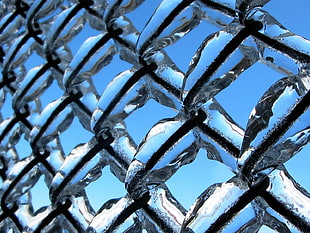 black and blue metal frames, ice, fence, metal