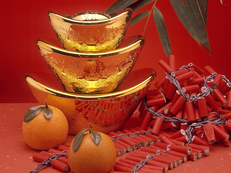 gold-colored oriental coin ornament HD wallpaper