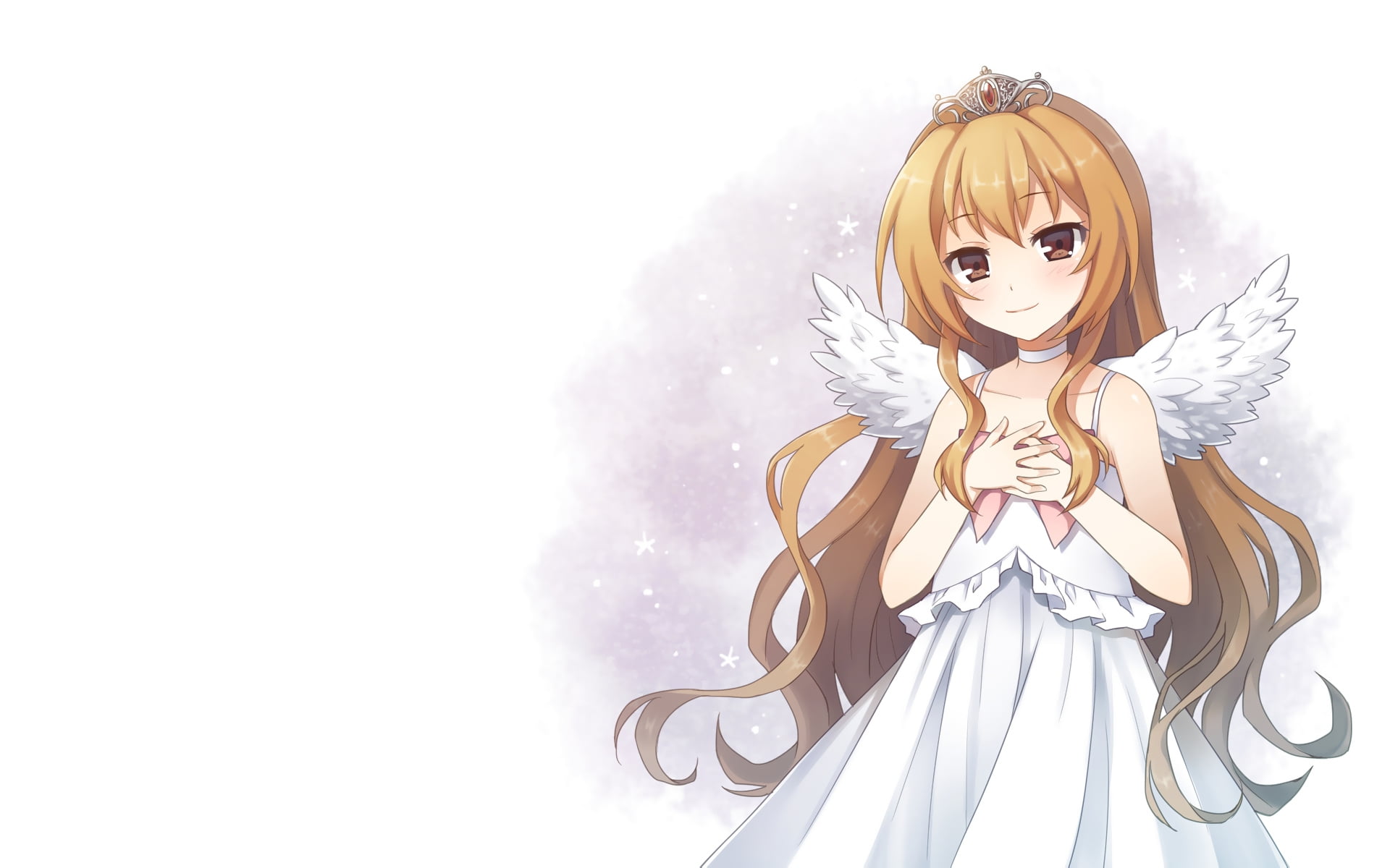 Angel anime character putting her hand on chest
