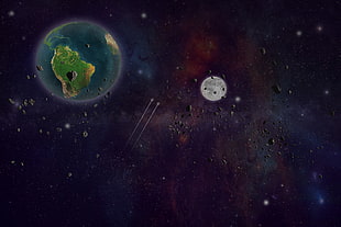earth and galaxy illustration, digital art, space art, space, planet
