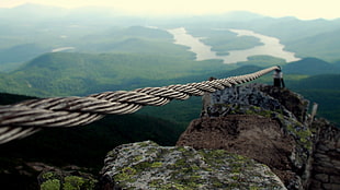 gray rope, nature, landscape, depth of field, mountains