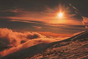mountain horizon, Hill, Snow, Sunlight