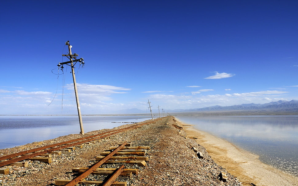 white electric post, railway, abandoned, rust HD wallpaper
